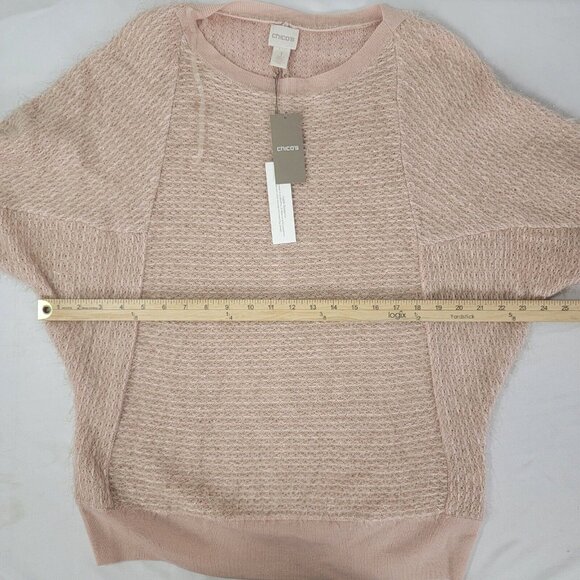 Chico's Women's Pullover Sweater NEW Size 1 Medium 8 Shaggy Stitch Blush 3/4 Sl - Picture 6 of 7